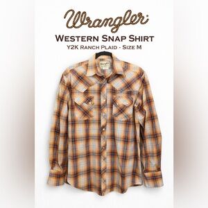 Wrangler Men's Western Snap Shirt - Orange Plaid Y2K